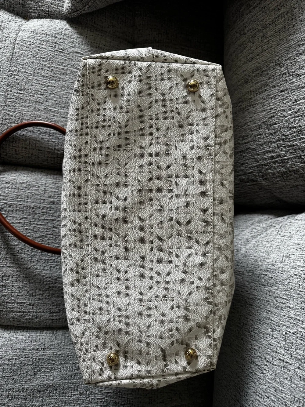 Michael Kors Cream Signature Tote with Brown Leather Trim and Gold Hardware